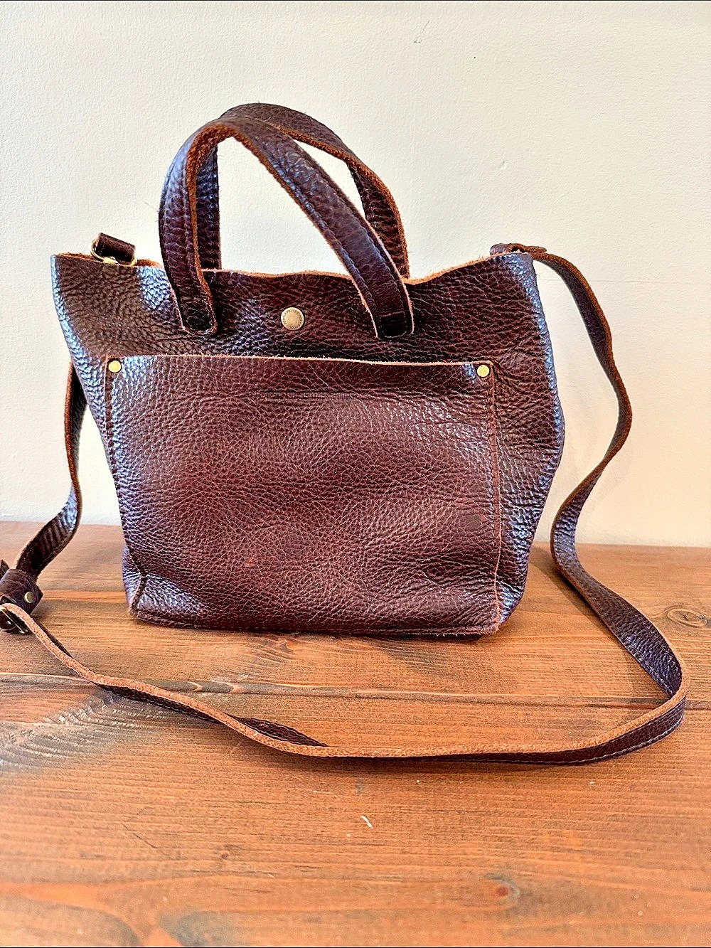 Portland Leather Goods Mini Crossbody Tote Coldbrew Leather Bag